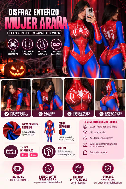 Enterizo mujer araña rojo halloween